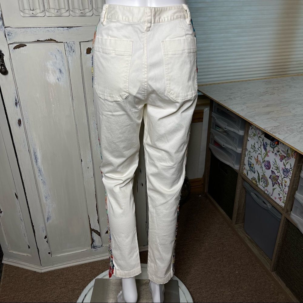 Johnny Was White Patchwork Twill Pants Jeans Size… - image 2